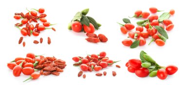 Beyaz arka plan üzerinde goji meyveleri ile kolaj