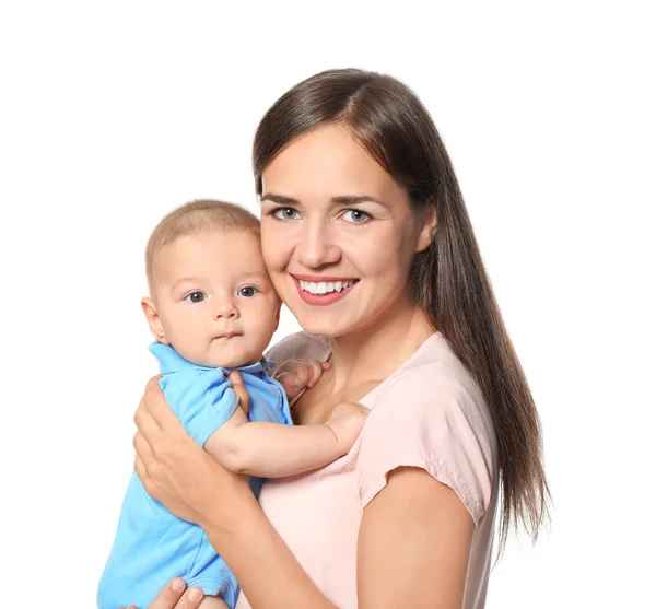 Feliz joven mujer con lindo bebé — Foto de Stock