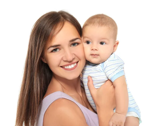Jovem feliz com bebê bonito — Fotografia de Stock