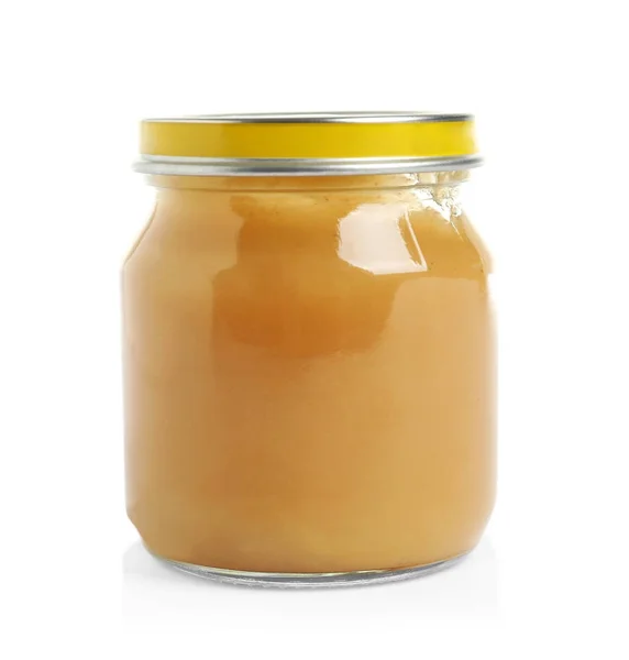 Jar with yummy baby food — Stock Photo, Image