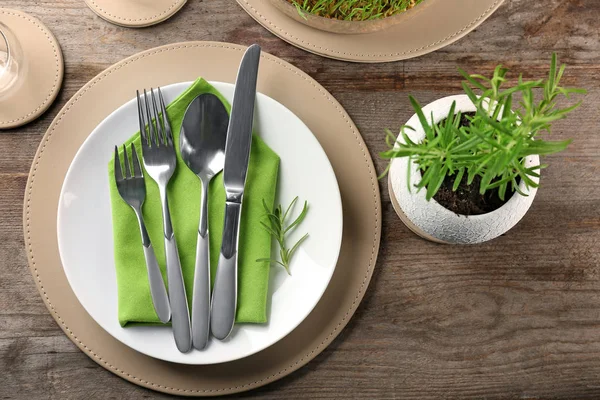 Top view of table setting for dinner — Stock Photo, Image