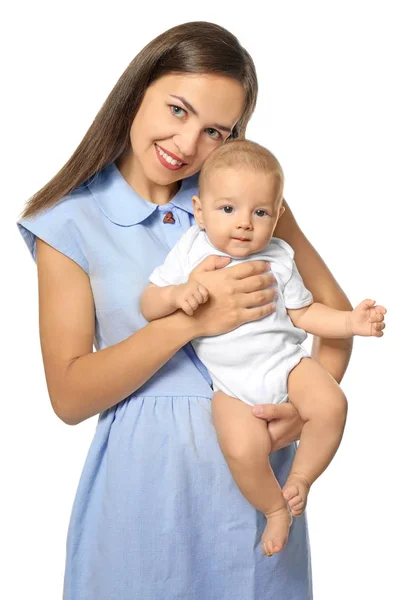 Happy young woman with cute baby — Stok Foto