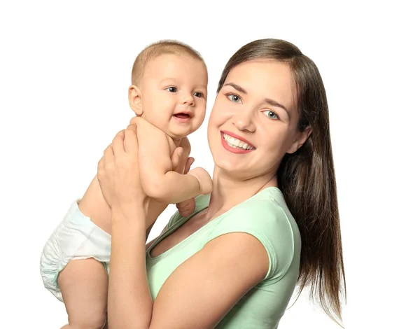 Happy young woman with cute baby — Stok Foto