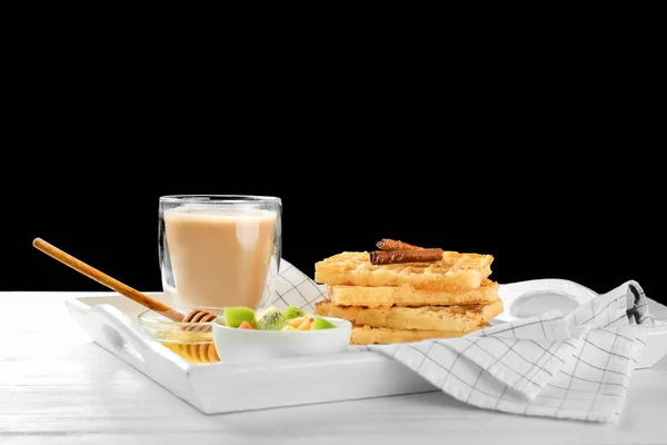 Plate with delicious cinnamon waffles — Stock Photo, Image
