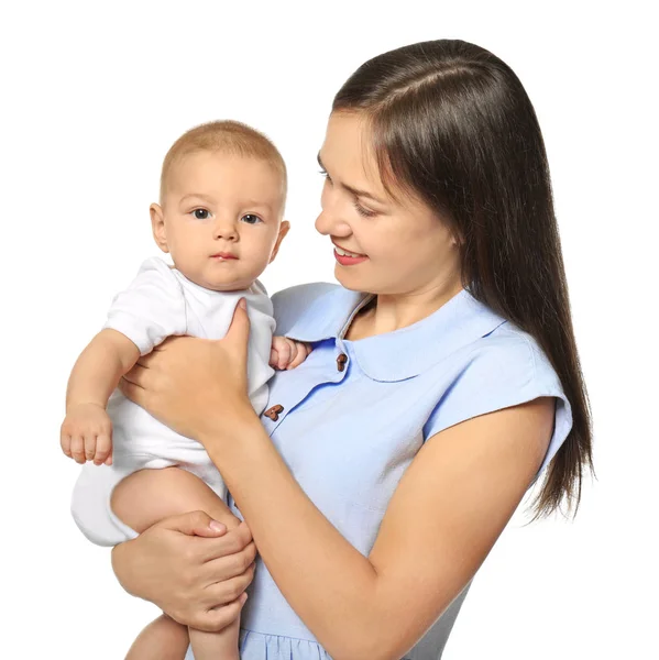 Feliz joven mujer con lindo bebé — Foto de Stock