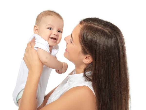 Feliz joven mujer con lindo bebé —  Fotos de Stock