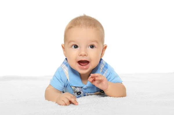 Bonito bebê lindo no fundo branco — Fotografia de Stock