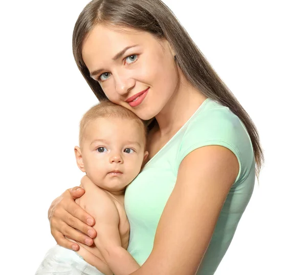 Feliz joven mujer con lindo bebé —  Fotos de Stock