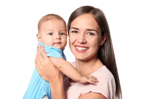 Feliz joven mujer con lindo bebé — Foto de Stock