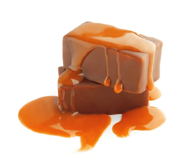 Süße Schokoladenbonbons mit Karamell-Belag — Stockfoto