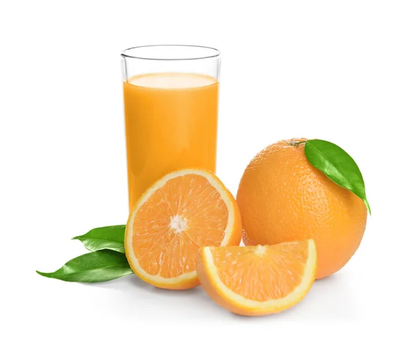 Glass of fresh orange juice with fruit — Stock Photo, Image