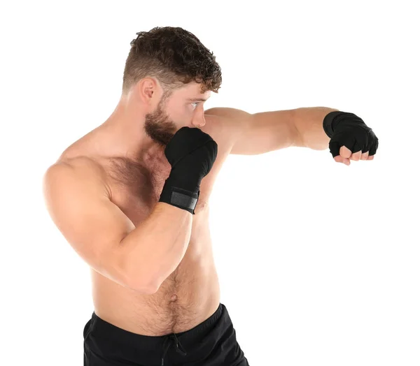 Male boxer on white — Stock Photo, Image