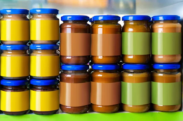 Jars with different baby food