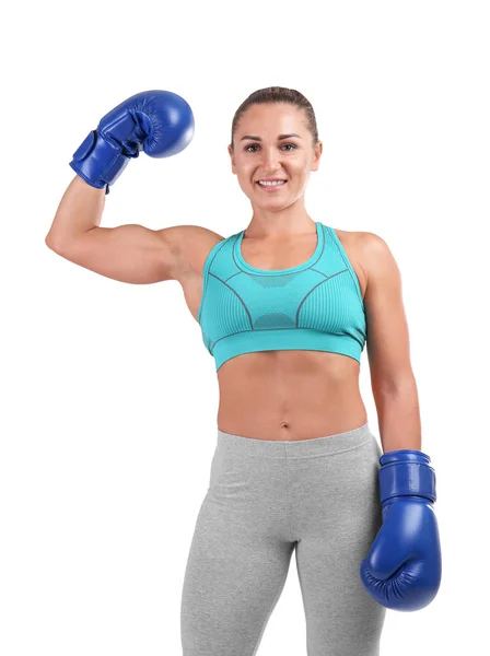 Boxeador femenino en blanco — Foto de Stock