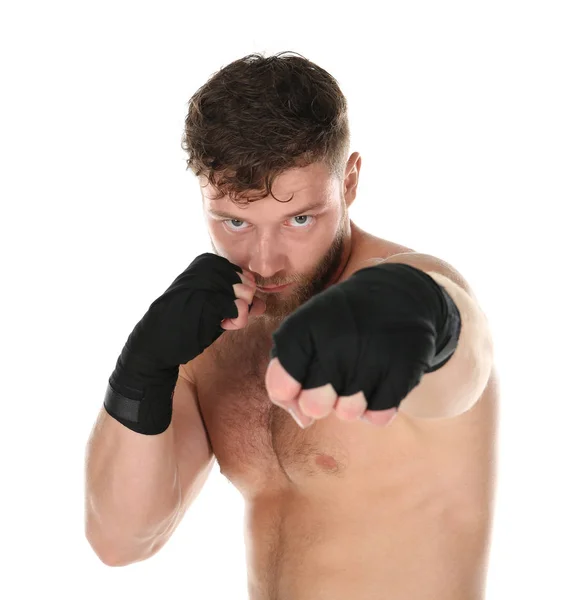 Male boxer on white — Stock Photo, Image