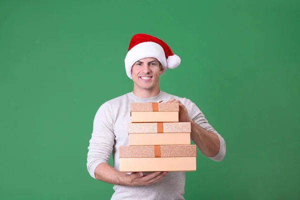 Handsome man in Christmas hat — Stock Photo, Image