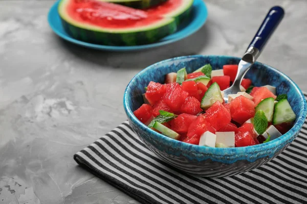 Bowl with delicious watermelon salad — Stock Photo, Image