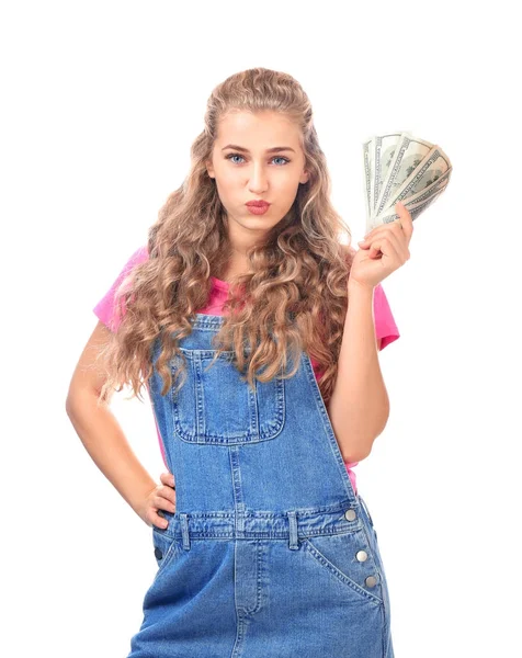 Young woman holding cash — Stock Photo, Image