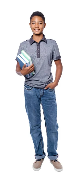 Афроамериканский подросток с учебниками — стоковое фото