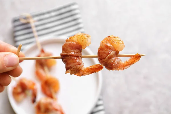 Shrimps wrapped in bacon — Stock Photo, Image