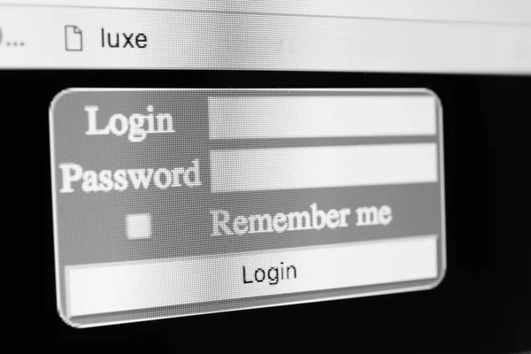Log-in form on computer screen — Stock Photo, Image