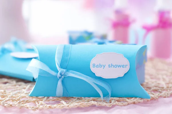 Box with baby shower favors — Stock Photo, Image