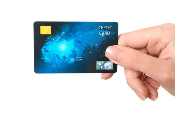Main de femme tenant la carte de crédit — Photo