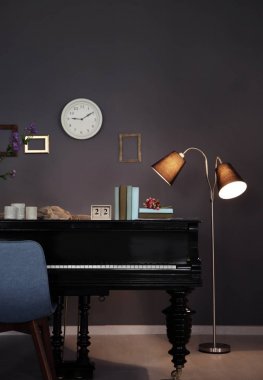Modern room design with vintage piano clipart