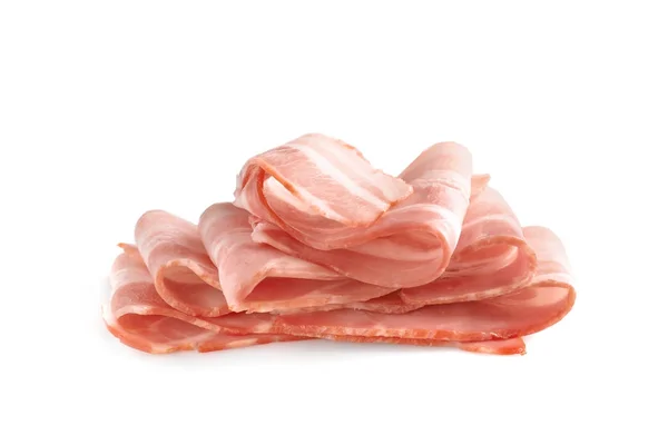 Skivor bacon på vit bakgrund — Stockfoto