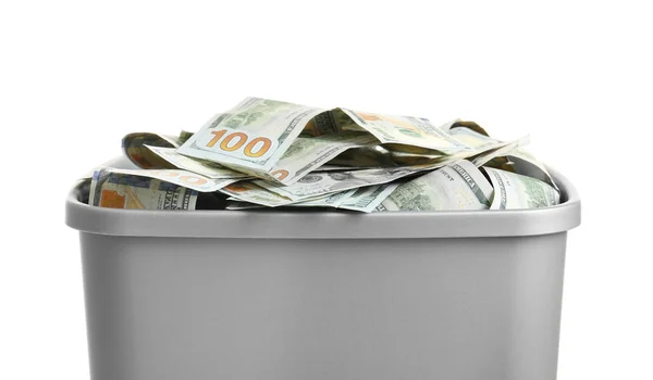 Dollar bills in dustbin — Stock Photo, Image