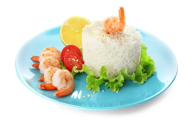Plattan med läckra räkor stekt ris — Stockfoto