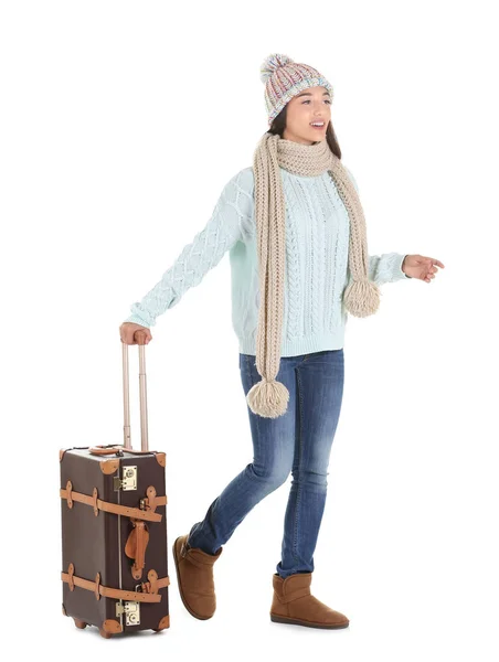 Attractive tourist in warm clothes — Stock Photo, Image