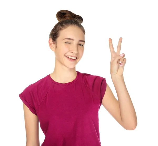 Attraktive Teenager-Mädchen, isoliert auf weiß — Stockfoto