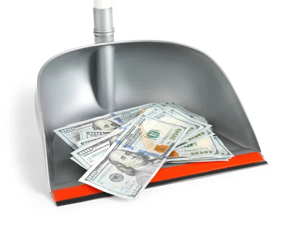 Billetes de dólar en el basurero, aislados en blanco —  Fotos de Stock