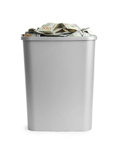 Banconote in dollari nel cestino della spazzatura — Foto Stock
