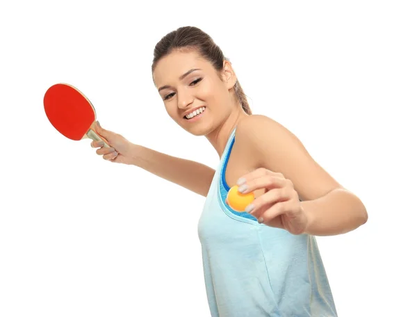 Молодая женщина с теннисной ракеткой — стоковое фото