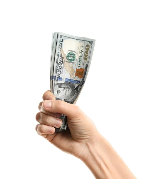 Woman holding dollar bills — Stock Photo, Image