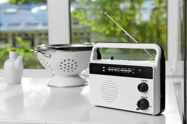 Modern radio on table in kitchen — Stock Photo, Image