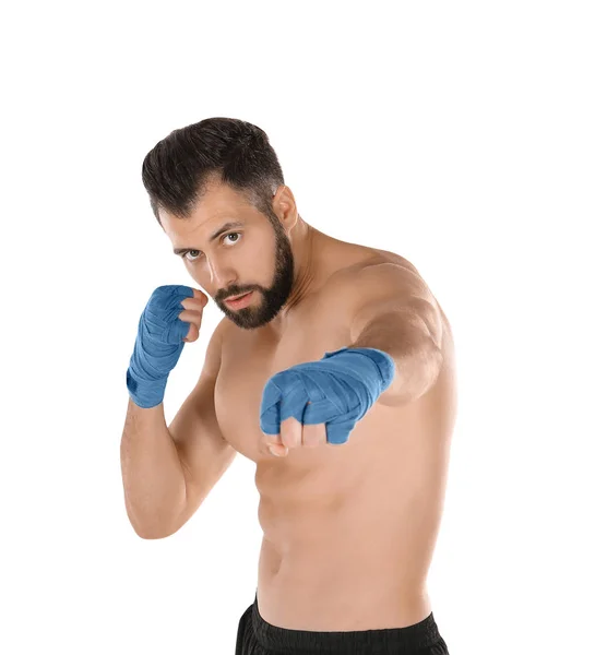 Boxeador masculino sobre fondo blanco — Foto de Stock