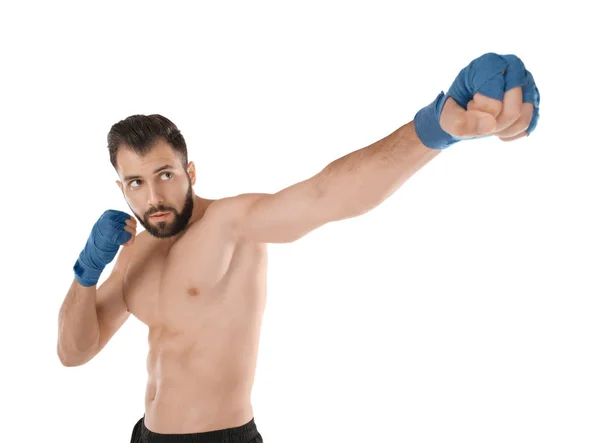Mannelijke bokser op witte achtergrond — Stockfoto