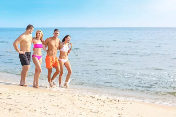 해변에서 매력적인 젊은 사람들의 그룹 — 스톡 사진