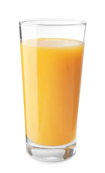 Vidro de suco de laranja fresco no fundo branco — Fotografia de Stock