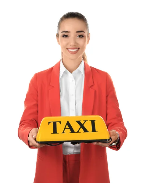 택시 지붕 가벼운 아름 다운 여자 — 스톡 사진