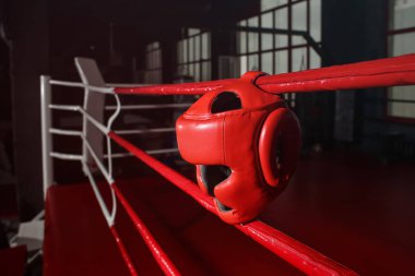 Spor salonunda boks halka ipler üzerinde başlık