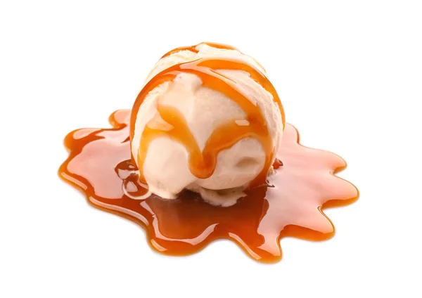 Eiskugel mit Karamellsoße — Stockfoto
