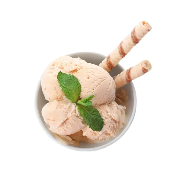 Bowl with caramel ice cream — Stock Photo, Image