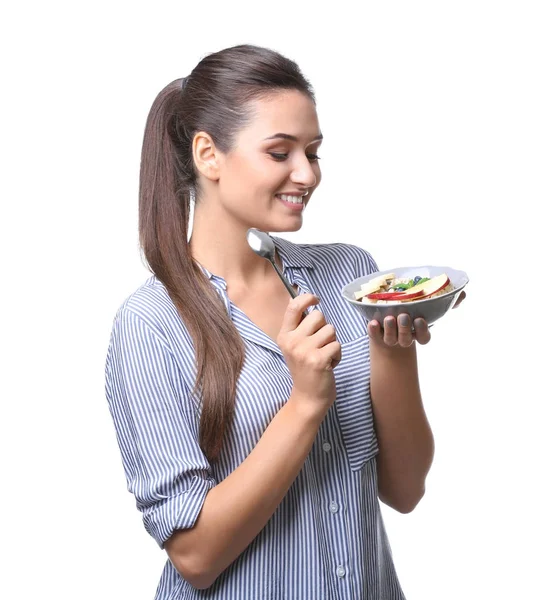 Mujer joven comiendo avena —  Fotos de Stock