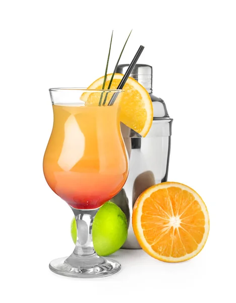 Glass with tasty exotic cocktail — Stock Photo, Image