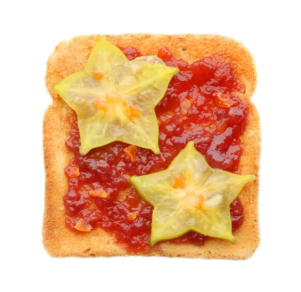 Delicious toast with jam and starfruit — Stock Photo, Image