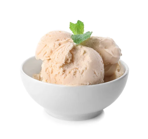 Bowl with caramel ice cream — Stock Photo, Image